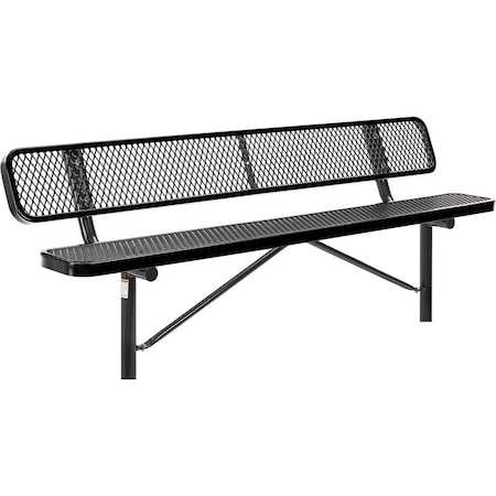 Global Industrial 8ft Outdoor Steel Bench w/ Backrest, Expanded Metal, In Ground Mount, Black 277155IBK